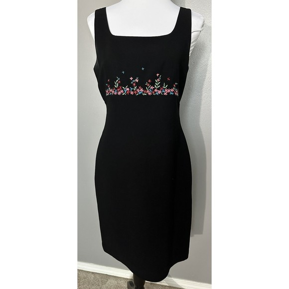 Sarah Spencer Womens Sz 6 Black Casual Dress Knee Length Sleeveless Embroidered - Picture 1 of 7